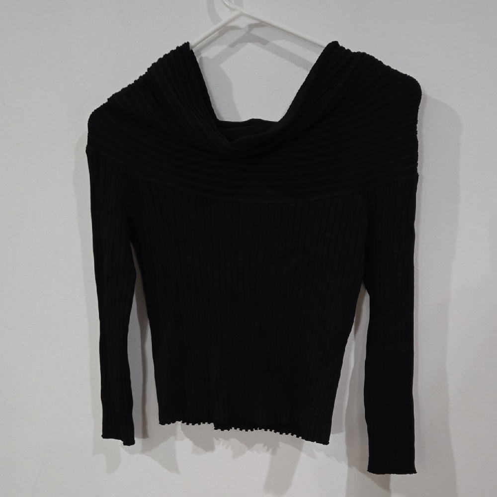 Zara Sz Medium Black Ribbed Stretch Blouse Top